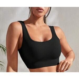 Women's Ribbed Support Sport Bra Sleeveless Black Size Large NWOT